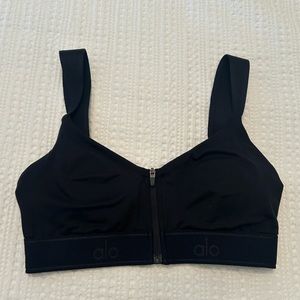 ALO Zip Front Sports Bra, Black, XS